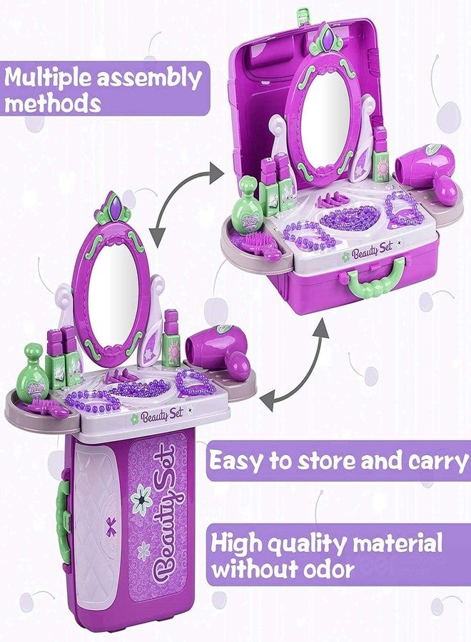 Chiransi 3 in 1 Beauty Set for Kids Girls Learning Educational Make Up Suitcase Kit with Makeup Accessories Pretend Play Set Portable Suitcase Toy Gift for Girls (Beauty Set) - Image 4